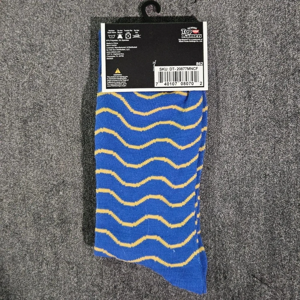 The Original Top Ramen Nissin Crew‎ Socks Fits Men's Shoe Size 6-12 Blue Yellow